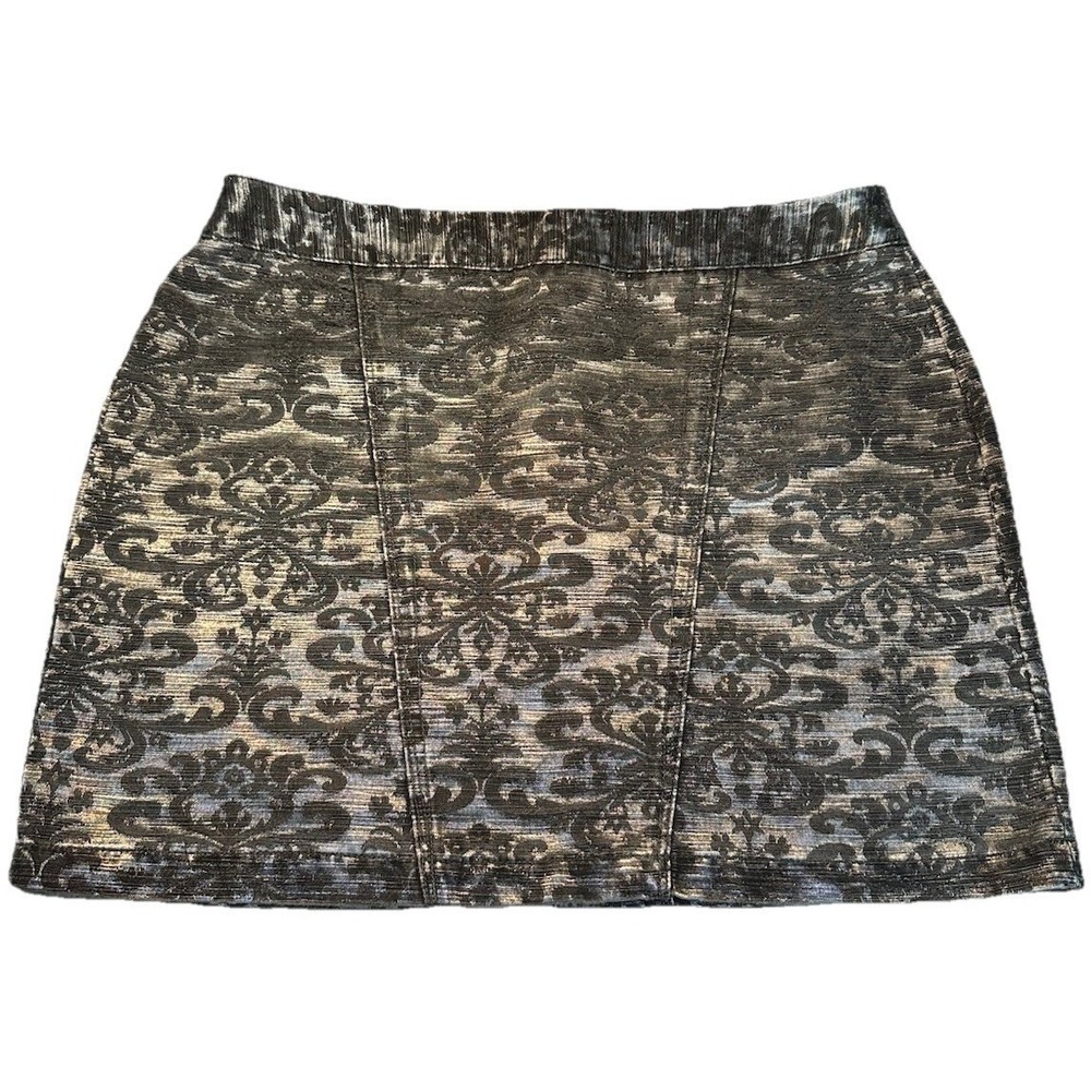 Express Mini Skirt Women's Size 6 Gray Floral Jacquard Back Zip Up Closure